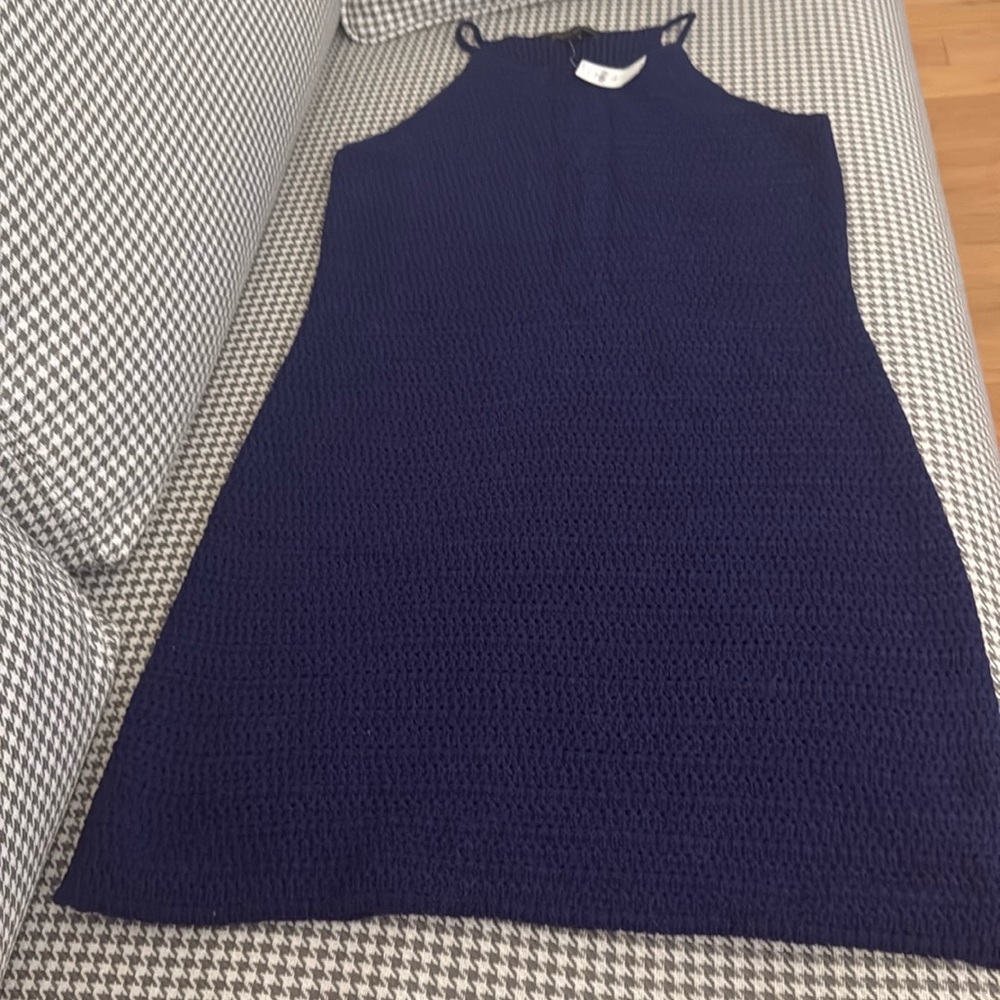 Banana Republic Women's Navy Blue Crochet Knit Mini Dress Size Small Tall